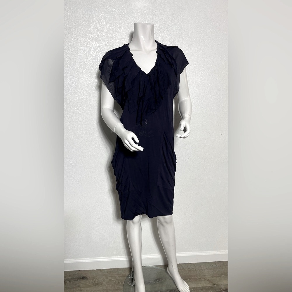 Yigal Azrouel Blue Ruched Midi Cocktail Dress